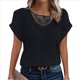 thumbnail image 1 of Suéter de Verano para Mujer, Cuello Redondo, Informal, Tejido A Crochet, Camiseta de Corta con Encaje y Costuras Huecas. Negro S, 1 of 5