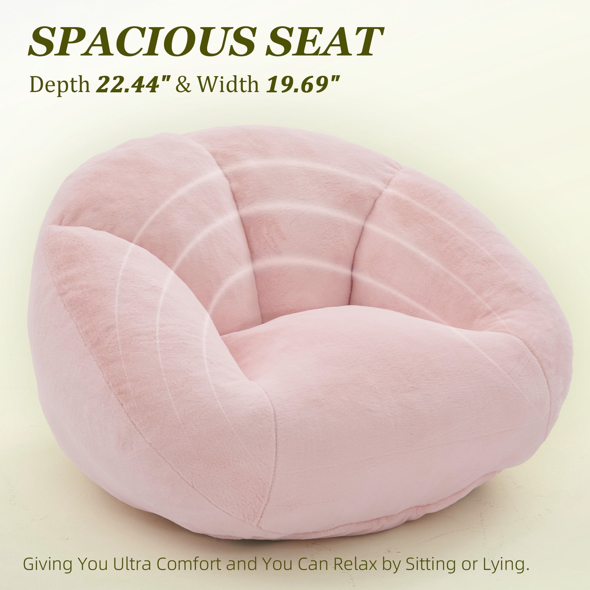 MOONMISS Bean Bag Chair for Adults & Teen,Floral Shaped Memory Foam Deep Sink-in Breathable Faux Fur Bean Bag Sofa,Easy to Clean for Living Room & Dorm,Pink