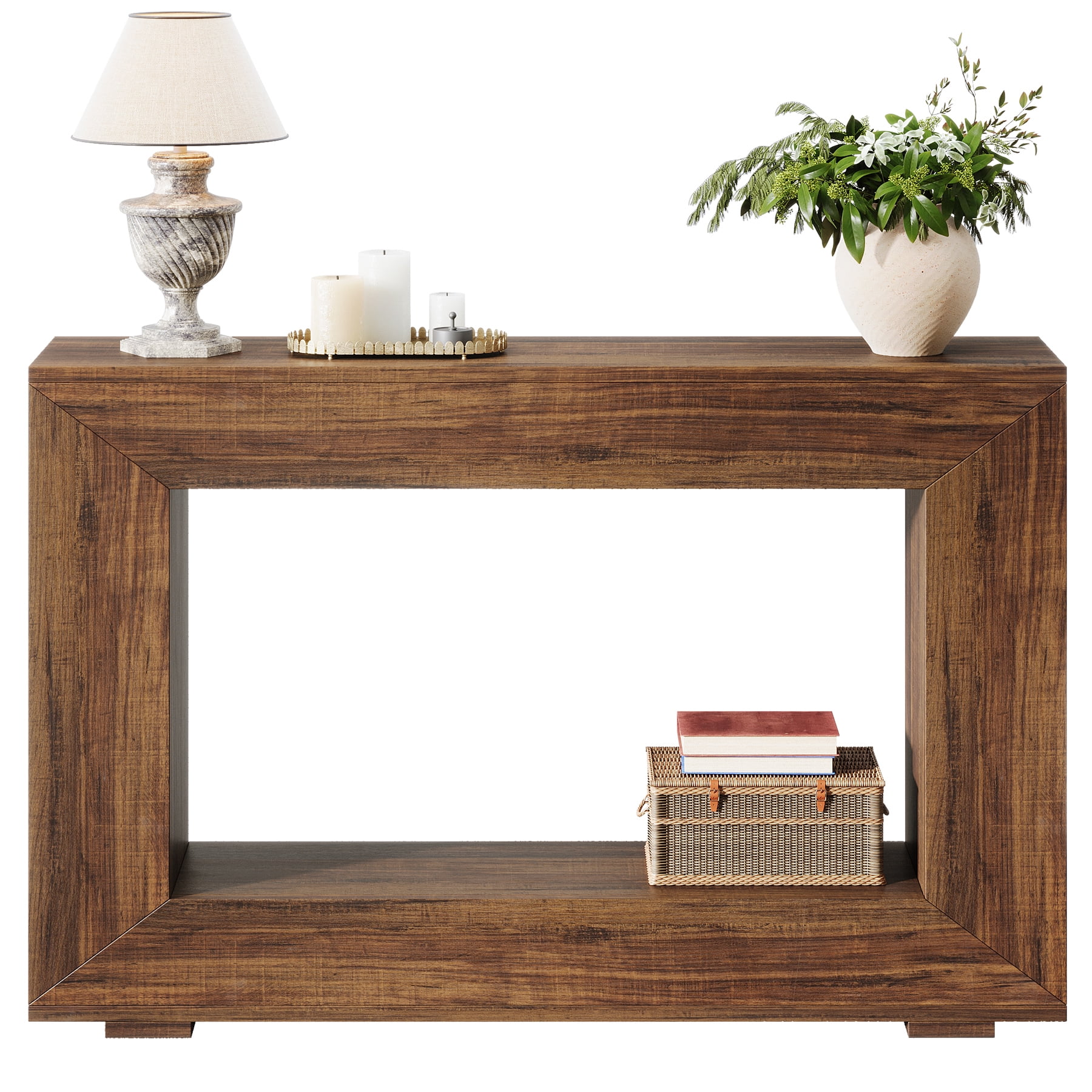 Fnova Farmhouse Console Table for Entryway, 47.2" Long Narrow Wood Entryway Table, Easy Assembly, Dark Brown