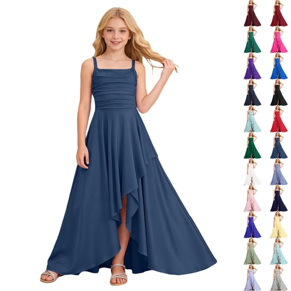 Bmisegm Toddler Dress Party Dress with Ruffled Tiered Skirt and Strapless Crisscross Bodice Long Floral Dress for Girls 3-12 Years 01_Dark Blue,4-5 Years