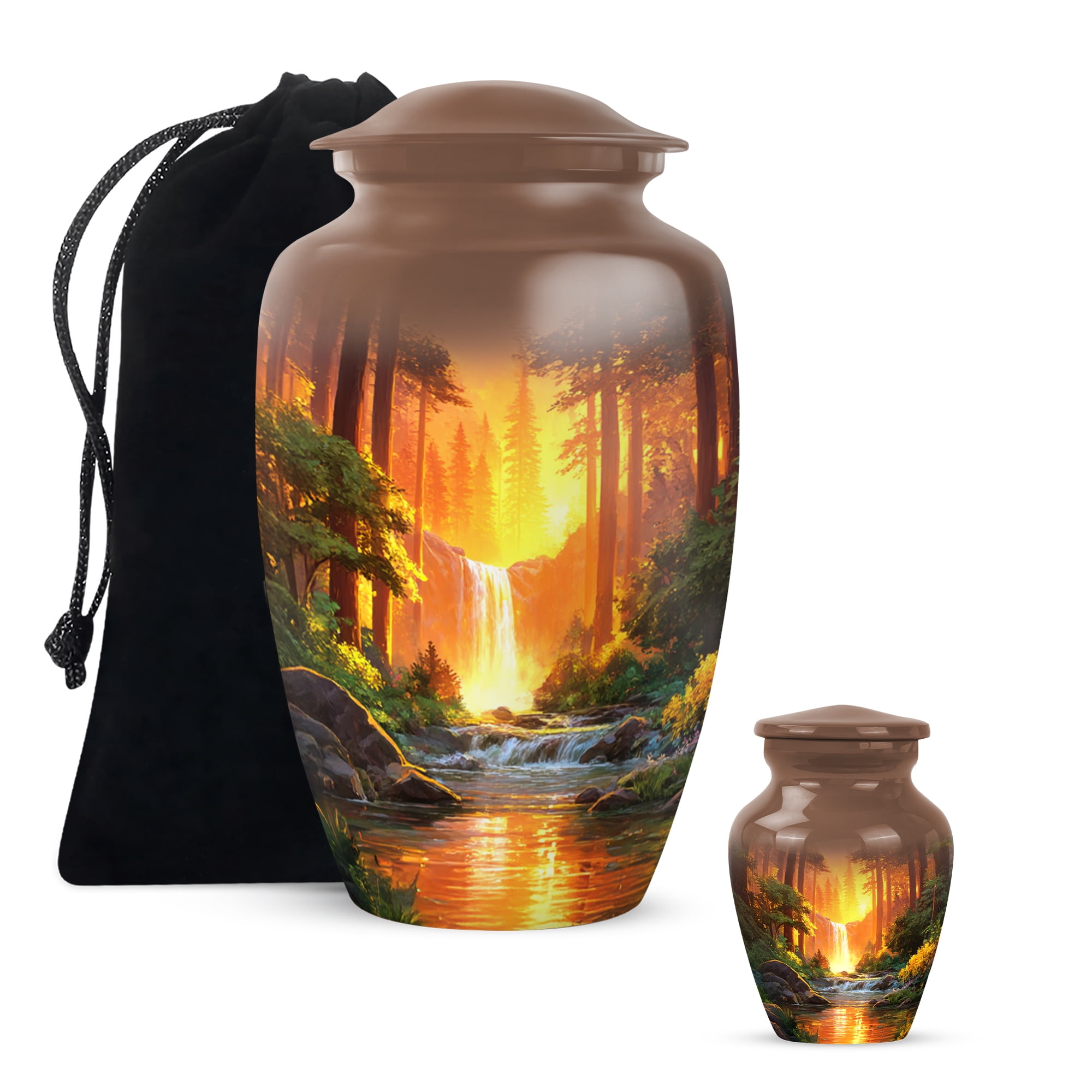 Waterfall Funeral Urn For Adult Mother, Cremation Urn For Human Ashes Large Adult, Burial Urns For Ashes Male, Brown Urns For Male And Female, 10 Inch
