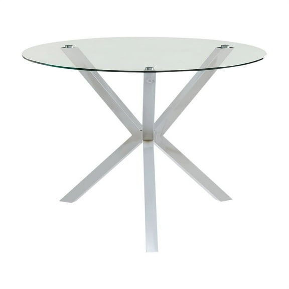 BOWERY HILL 41" Round Glass Top Contemperary Dining Table in Chrome