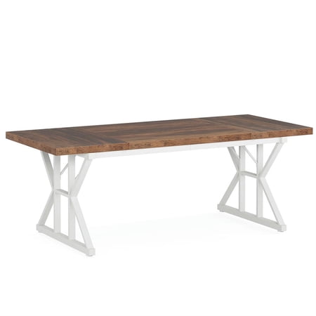 Demi Bonn 70" Large Executive Computer Desk with Metal Frame, Modern Duty Study Writing Gaming Table for Home Office, Rectangle Conference Table, Brown & White