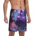thumbnail image 2 of Fotbe Neon Buddha Cityscape Pantalones Cortos de Pijama para Hombre, Ropa de Dormir, Pantalones de Pijama Cortos para Hombre-Large, 2 of 6