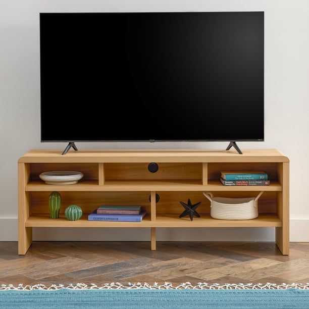 Mayview Rounded Corner Modern TV Stand, Light Oak