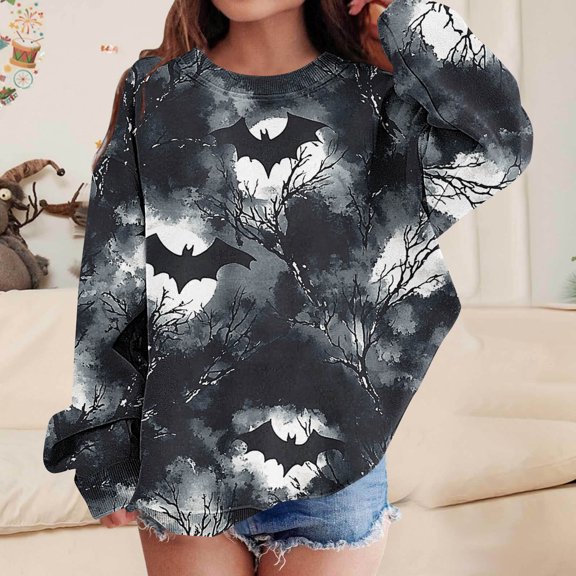 ersvoioy Kids Halloween Pullover Long Sleeve Crewneck Sweatshirt Girls Print Top Cute School Size 1-13 Years