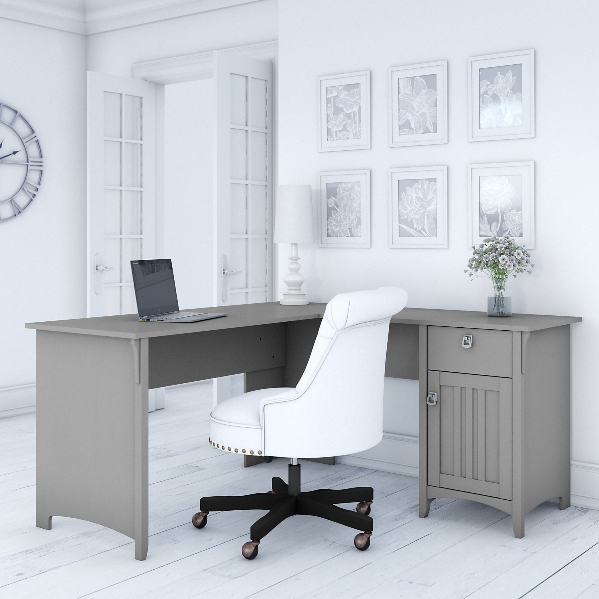 Bush Furniture Salinas 60" L Shaped Desk with Storage, Cape Cod Gray