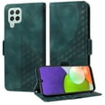 thumbnail image 2 of ELEHOLD For Samsung Galaxy A12 Leather Wallet Phone Case, Embossed Diamond Folio Flip Cover, Card Holder Cash Slot, Stand Support, Wrist Strap Lanyard -Green, 2 of 10