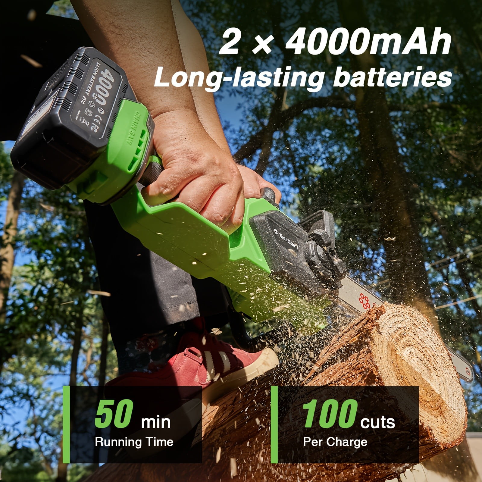 Taskstar 12" Cordless Electric Chainsaw 2*4000mAh Battery & Charger, Handheld  Branch Tree Trimming Pruning Saw