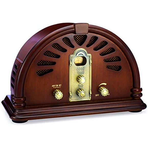 ClearClick Radio AM/FM clásica vintage estilo retro con Bluetooth - Exterior de madera hecho a mano