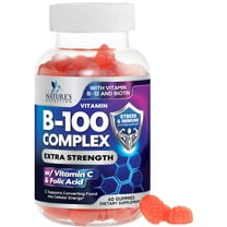 B Complex Gummy with Vitamin C & Folic Acid, Extra Strength Vitamin B Gummies Supplement with Niacin, B6, Folic Acid, Super B12, Biotin, Nature's Energy Immune Support Supplements - 60 Gummies