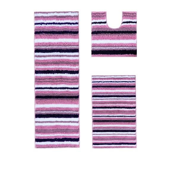 Better Trends 3 Piece Bathroom Rug Set 100% Polyester Soft Water Absorbent Non Slip Bath Mat Machine Washable Rug Griffie Collection - Purple