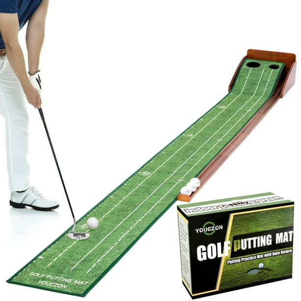 Alfombra de práctica de golf YOUCZON con devolución automática de la pelota en interiores