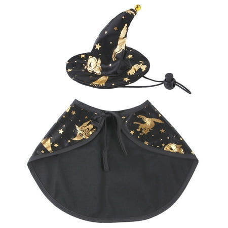 Christmas Clearance Under $5.00 Pet Hat Witch Cloak Set Adjustable Black And Gold Color Blocking Pet Dog Cat Festive Jewelry