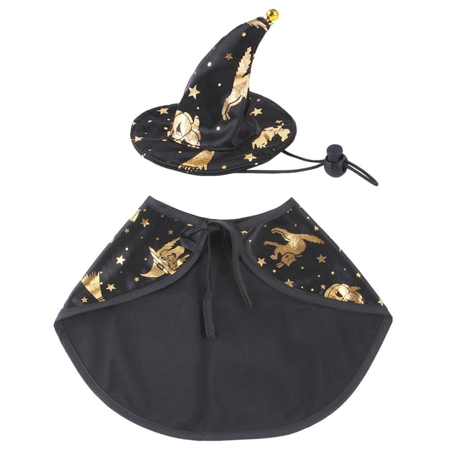 TIELUTT Halloween Pet Hat Witch Cloak Set Adjustable Black and Gold Color Pet Clothes for Large Dogs Pet Clothes Closet Pet Clothes Hangers and Rack Pet Clothes for Cats Pet Clothes for Medium Dogs F