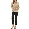 thumbnail image 3 of MODA NOVA Junior's Tie V Neck Blouse Long Trumpet Sleeve Floral Shirt Blue Yellow S, 3 of 6