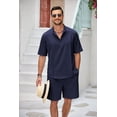 thumbnail image 5 of COOFANDY Men's 2 Pieces Linen Set Henley Shirt Short Sleeve and Shorts Summer Beach Yoga Matching Outfits, 5 of 8