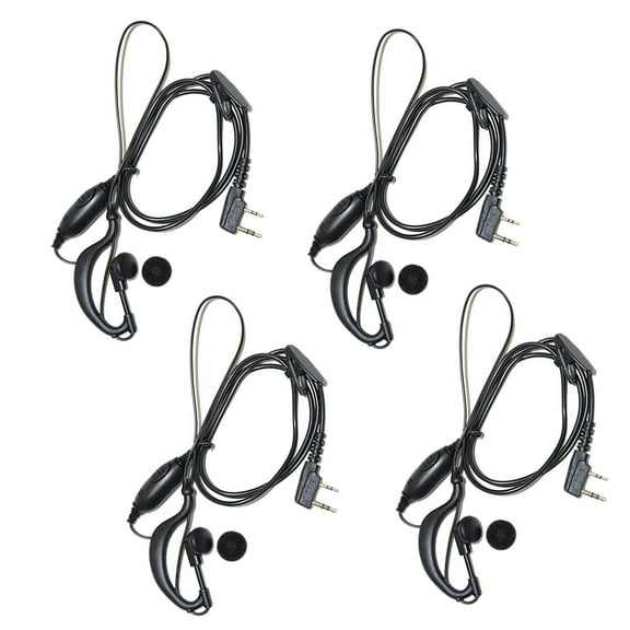 HQRP 4-Pack G Shape 2 Pin Earpiece Headset PTT Mic for Kenwood TK-340, TK-340D, TK-348, TK-349, TK-350