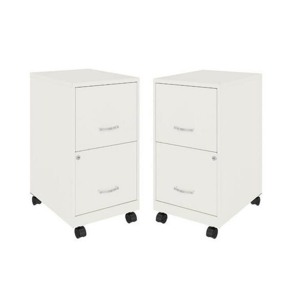 Home Square 2 Drawer Mobile Filing Cabinet Set in Pearl White (Set of 2)