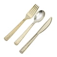 thumbnail image 2 of BalsaCircle 24 Metallic Gold 7 in Disposable Plastic Cutlery Hammered Design Spoons Forks Knives Set Party Events, 2 of 8