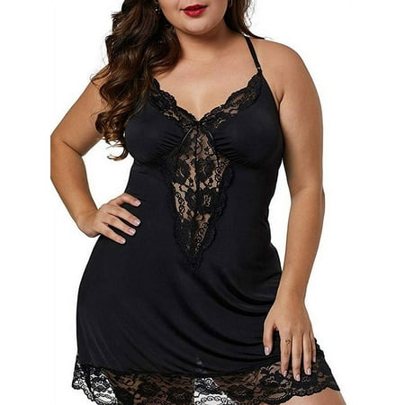 

LAPA Women s Plus Size New See Through Lace Sleeeveless Pajamas Nightgown