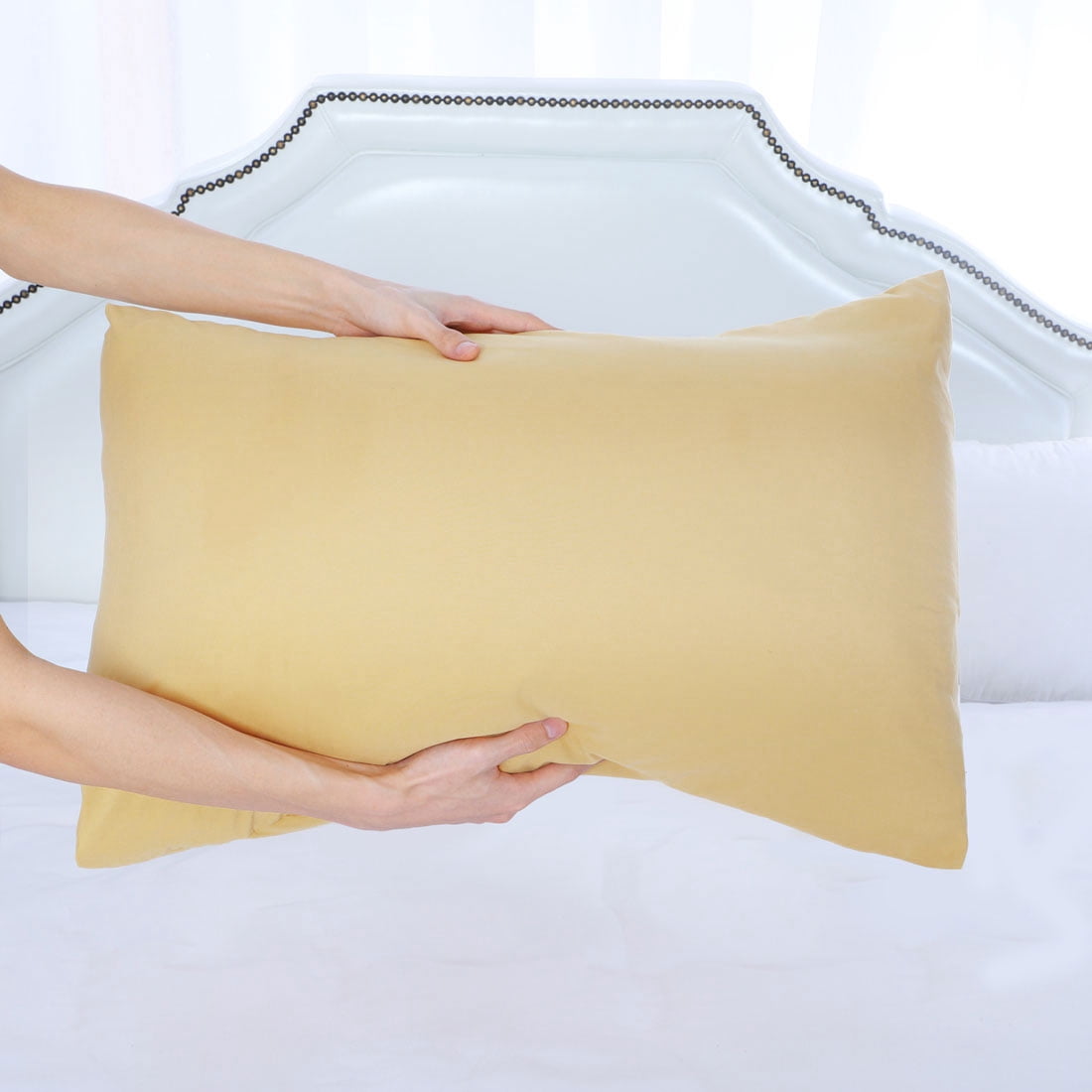 Unique Bargains 2 Packs 1800  Brushed Pillowcase Zippered, Travel, Yellow
