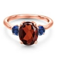 thumbnail image 3 of Gem Stone King 3.30 Ct Oval Red Garnet Blue Created Sapphire 18K Rose Gold Plated Silver Ring, 3 of 6