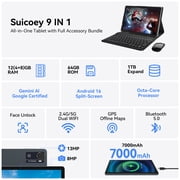 Android 16 Tablet, 10.1 Inch FHD Display, 12GB RAM 64GB ROM /1TB TF, MTK6769 CPU+13MP Camera, 8000mAh, Widevine L1, 2 in 1 Tablets with Keyboard Mouse Stylus