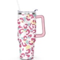 thumbnail image 2 of 40oz Fashion Leopard Pattern Stainless Steel Flip Straw Tumbler Spill Proof Travel Cup Double Wall Vacuum Insulated Coffee Mug with Top Handle, 2 of 6