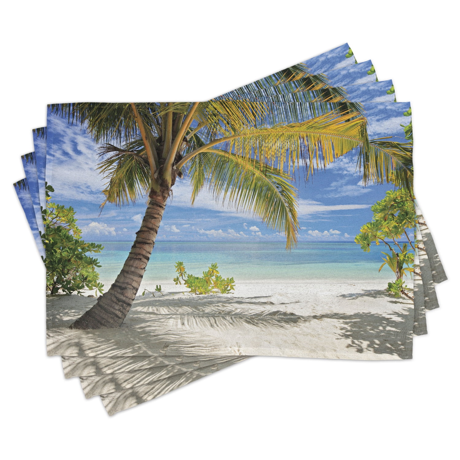 Palm Tree Placemats Set of 4 Tropical Sandy Beach with Palm Trees