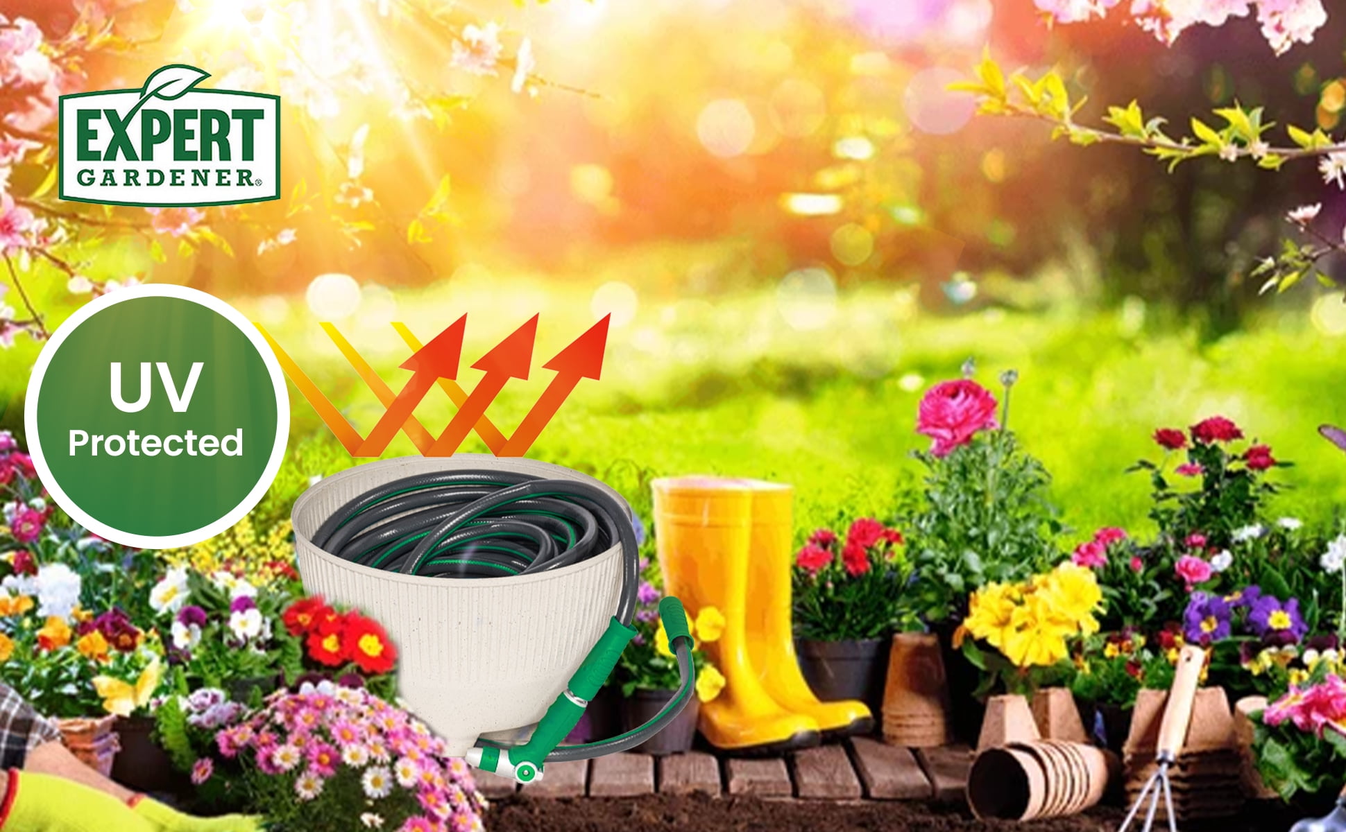 Expert Gardener Hose Pot in Resin with Built-in Drainage and Stone Finish 18" W x 18" D x 12" H