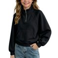 thumbnail image 2 of Mifsaly Boys Girls Sweatshirt Half Zip Long Sleeve Pullover Sweatshirts Kids Comfortable Casual Fall Winter Warm Outerwear Black,7-8 Years, 2 of 7