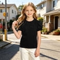 thumbnail image 6 of Kukoosong Girls' Gradient Color T-Shirts with Puff Sleeves, Casual Short Sleeve Crewneck Graphic Tees, Summer Outfit Fashion Top for Kids, 6 of 7