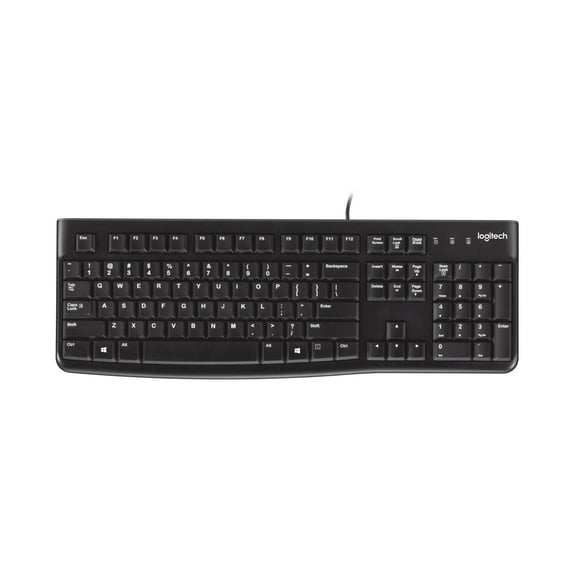 Logitech K120 Wired Keyboard for Windows, USB Plug-and-Play, Full-Size, Spill-Resistant, Curved Space Bar, Compatible with PC, Laptop, Black