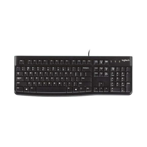 Logitech K120 Clavier Filaire pour Windows, USB Plug-and-Play, Taille Standard, Résistant Eclaboussures, Barre D'Espacement Incurvée, Compatible PC, Ordinateur Portable - Noir