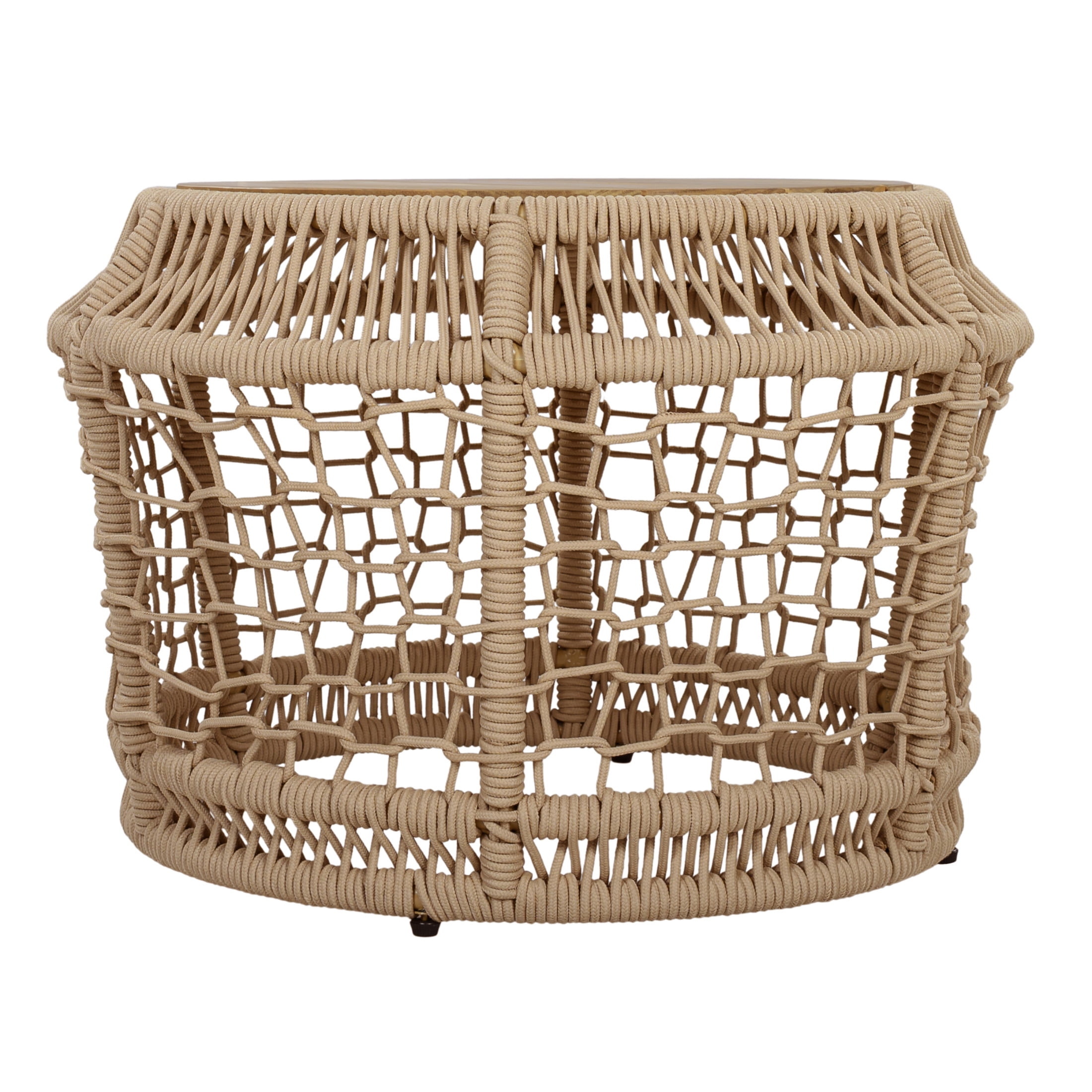 Christopher Knight Home 25.6" Coastal Round Wood Side Table with Rope Frame, Weather-Resistant, Light Beige