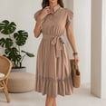 thumbnail image 2 of DHFJKG Wedding Guest Dresses For Women Summer Casual Shirt Dress Tie Waist Button Down Short Sleeve Solid Color Midi Sundress Stylish Dresses, 2 of 8