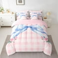 thumbnail image 2 of Homewish Girls Watercolor Ribbon Twin Bedding Sets 7-Piece, Romantic Rustic Rose Bedding Comforter Set, Pink Plaid Artwork Reversible Sheet Sets, Breathable Home Decor, 2 of 7