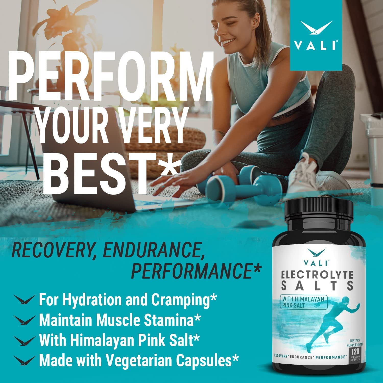 VALI Electrolyte Salts Hydration & Recovery Support Supplement, 120 Veggie Capsules