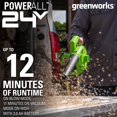 thumbnail image 3 of Greenworks 24V (90 MPH / 180 CFM / 200+ Compatible Tools) Cordless Shop Blower, 2.0Ah Battery and Charger Included, 3 of 11