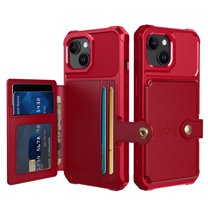 ELEHOLD Back Wallet Case for iPhone 15 Flip Card Slots Magnetic Clasp Slim Shockproof Heavy Duty Works with Magnetic Car Mount for iPhone 15,Red