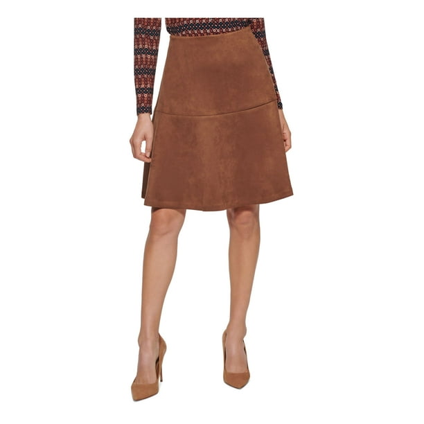 TOMMY HILFIGER Womens Brown Stretch Zippered Faux suede Lined Above The Knee Wear To Work A Line Skirt 16