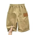 thumbnail image 3 of LIIPEE Boys Cargo Pants Summer Casual Solid Color Stretch Elastic Waist Straight Wide Leg Knee-Length Pants With Pockets Infant Trendy Vacation Streetwear Daily Wear Pants,Khaki,13-14 Years, 3 of 9