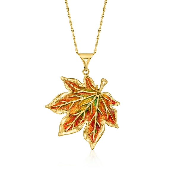 Ross-Simons Italian Multicolored Enamel Maple Leaf Pendant Necklace in 18kt Gold Over Sterling, Women's, Adult