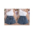thumbnail image 2 of BemeyourBBs Toddler Baby Girls Summer Outfits Denim 2 Pieces Outfit Baby Girl Summer Clothes Sleeveless One Shoulder Ruffle Tank Vest Tops and Jeans Shorts Set with Belt, 2 of 9