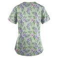 thumbnail image 3 of ADSSDQ Women's V-Neck Scrub Top,Floral Print Nursing Scrubs for Women,Summer Short Sleeve Workwear Nurse Uniforms Scrub Tops with Pockets Mint Green M, 3 of 3