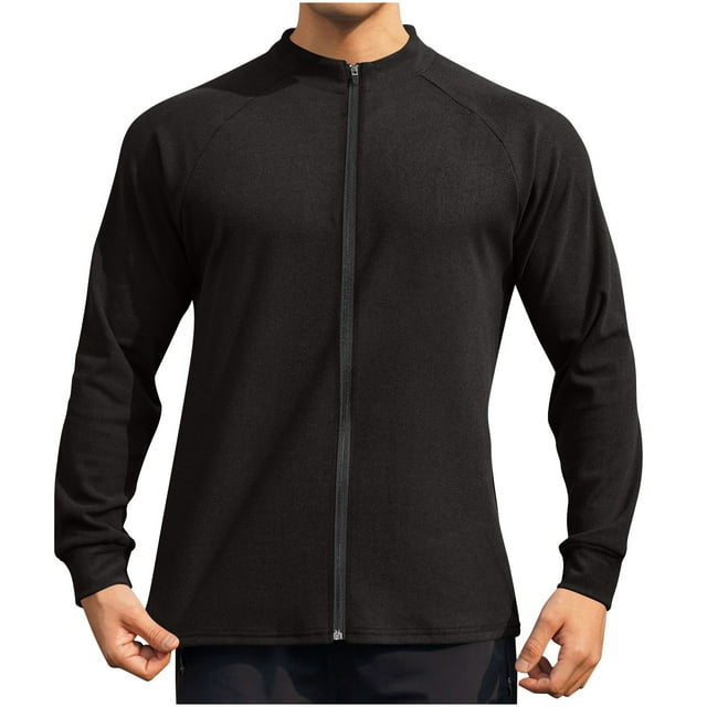 fatyb Chandails à Fermeture Éclair Complète pour Hommes, Manches Longues Thermiques, Chandails Décontractés à Col Rond pour Hommes, Hauts Légers d'Entraînement
