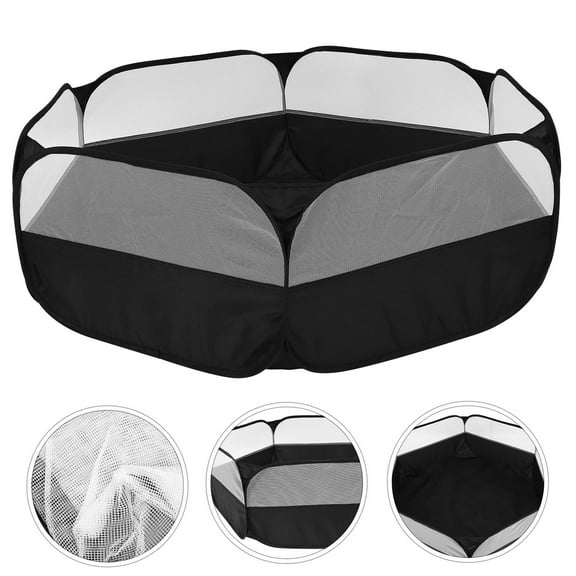 OUNONA Foldable Black Nylon Pet Fence Playpen for Hamsters Guinea Pigs and Small Pets