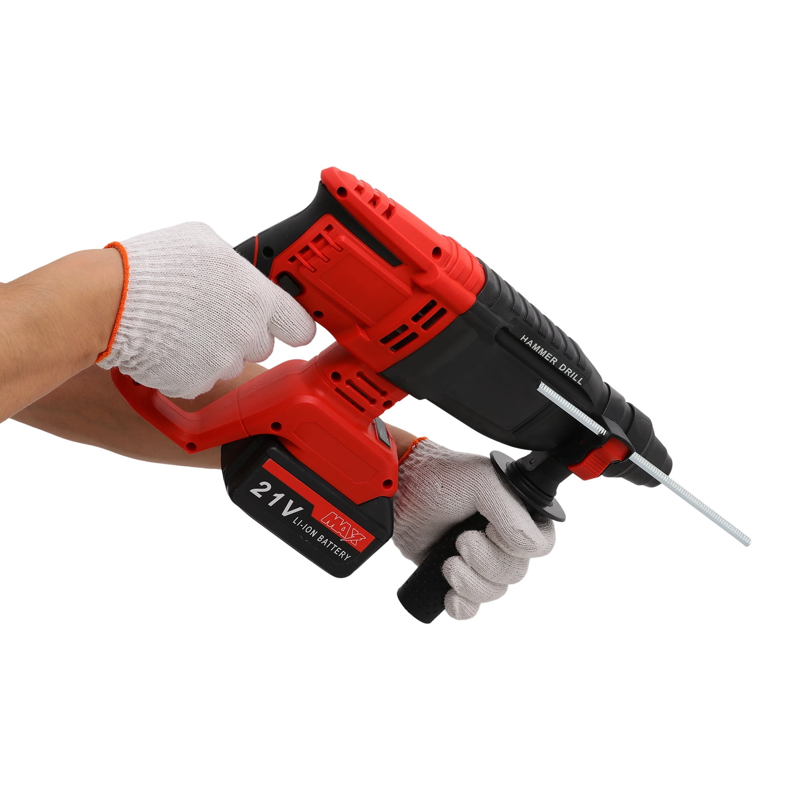 Red Cordless Rotary Hammer Drill 21V Brushless for Dewalt 20V Max Battery, 4-in-1 Rotary Hammer with Safety Clutch, 800W Equivalent for Concrete/Masonry/Wood/Metal, 5 Drills & Gloves Included