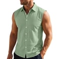 thumbnail image 2 of Men'S Solid Color Sleeveless Shirt, Lapel Button Up Vest, Casual Sports Shirt Vest, 2 of 9